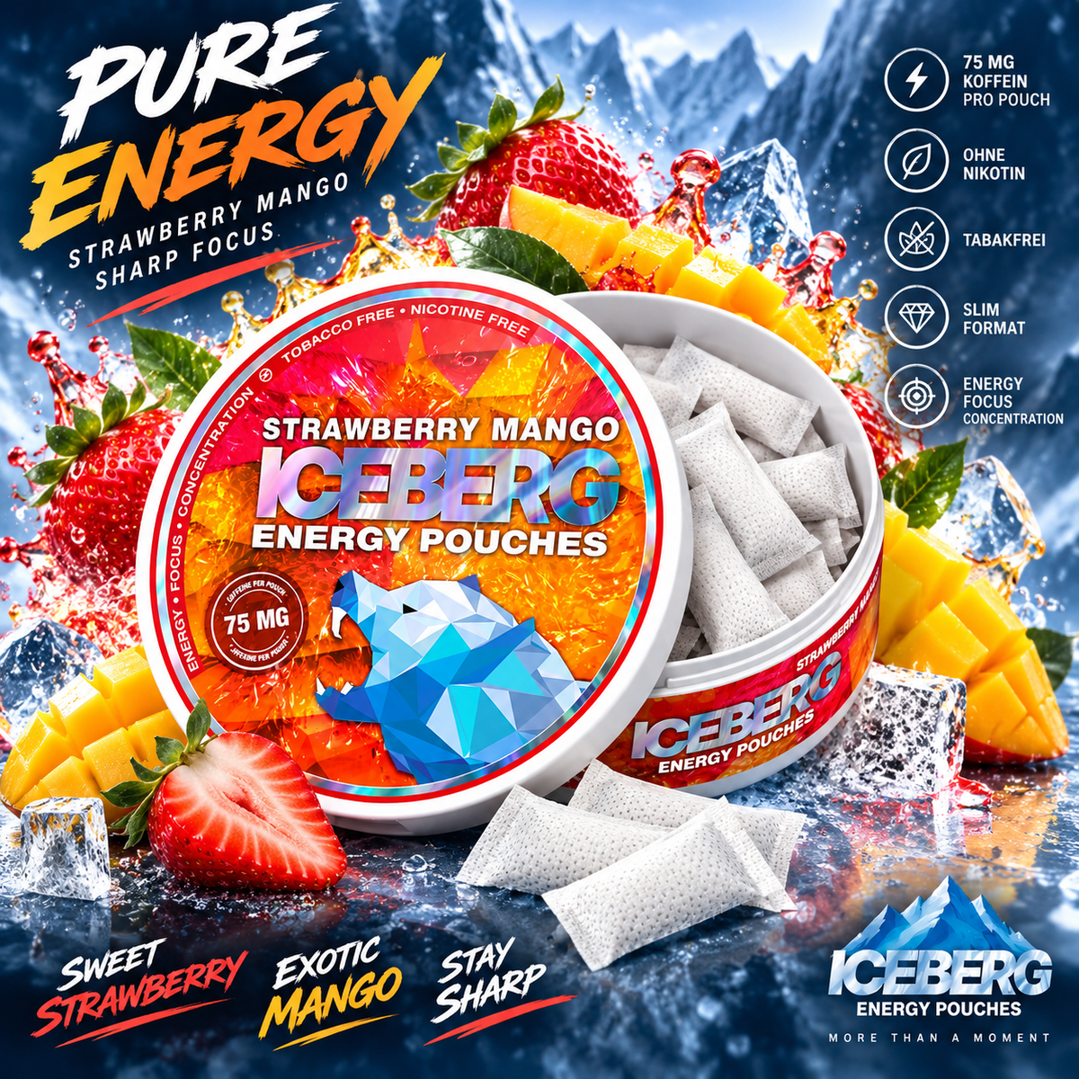Iceberg Energy Pouches - Strawberry Mongo 75 mg Koffein