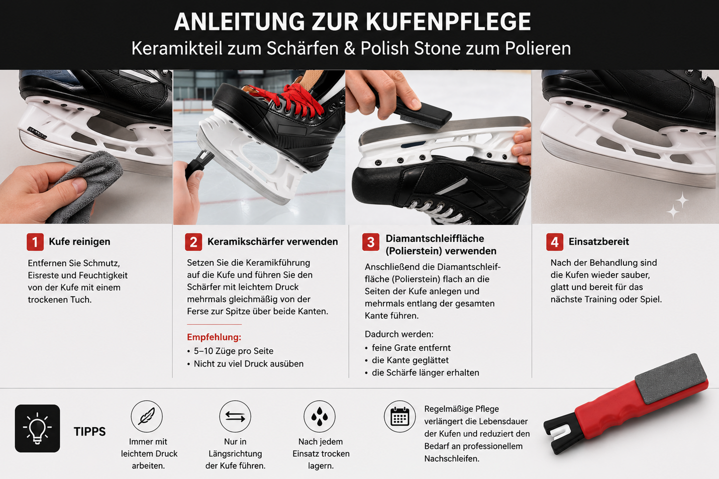 Hockey Schlittschuh-Schärfer mit Keramikstab | Kufen nachschärfen | Schleifstein