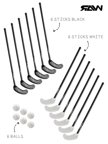 Floorball Team SET RAW Reedemer Eurostick 12 bastoni 6 palline