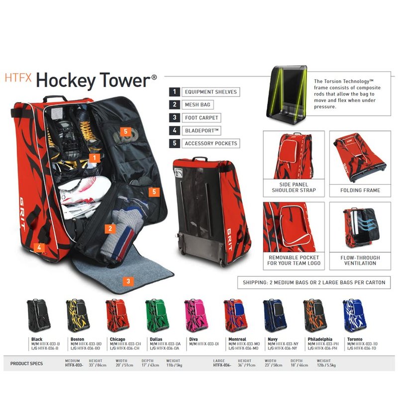 Tasche Grit HTFX Hockey Tower senior Boston schwarz/gelb