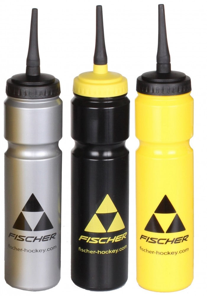 Eishockey Trinkflasche Fischer 900ml mit Trinkhalm schwarz/gelb/silber