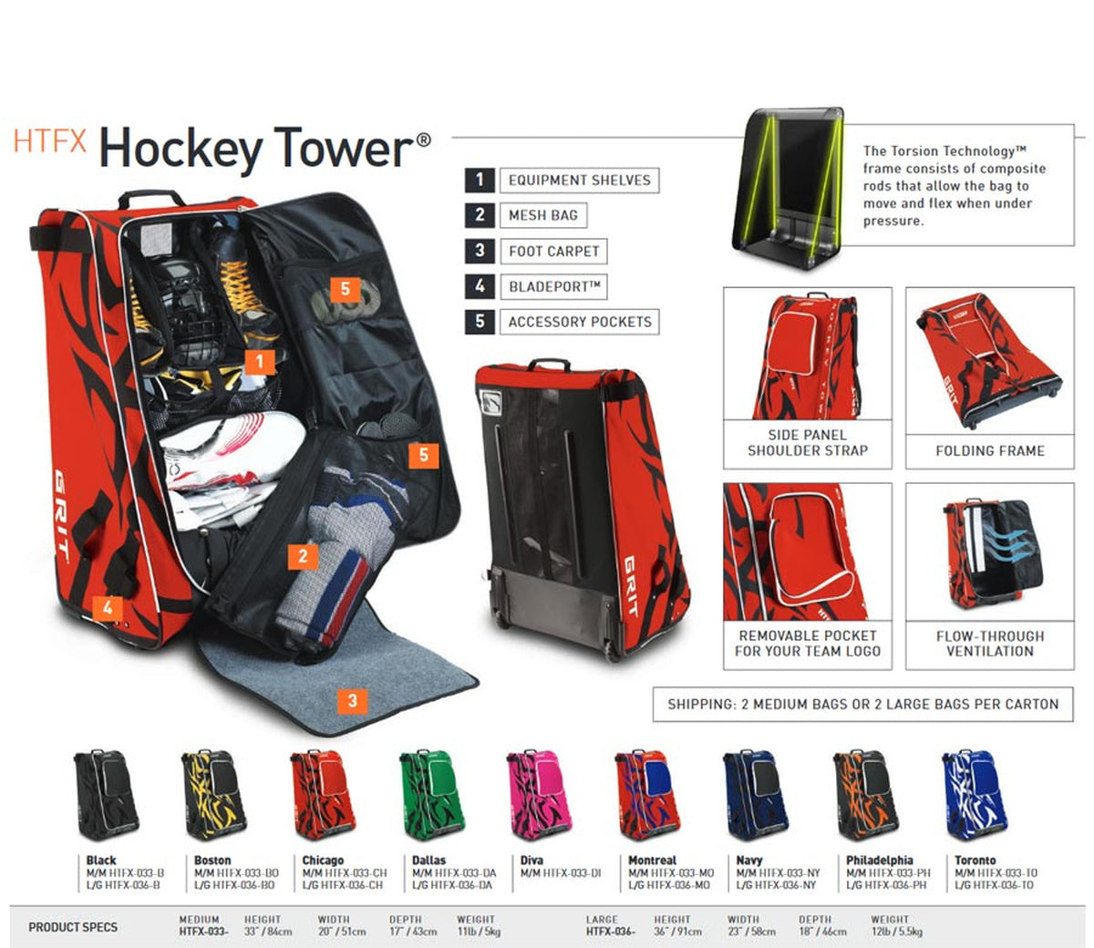 Tasche Grit HTFX Hockey Tower senior Boston schwarz