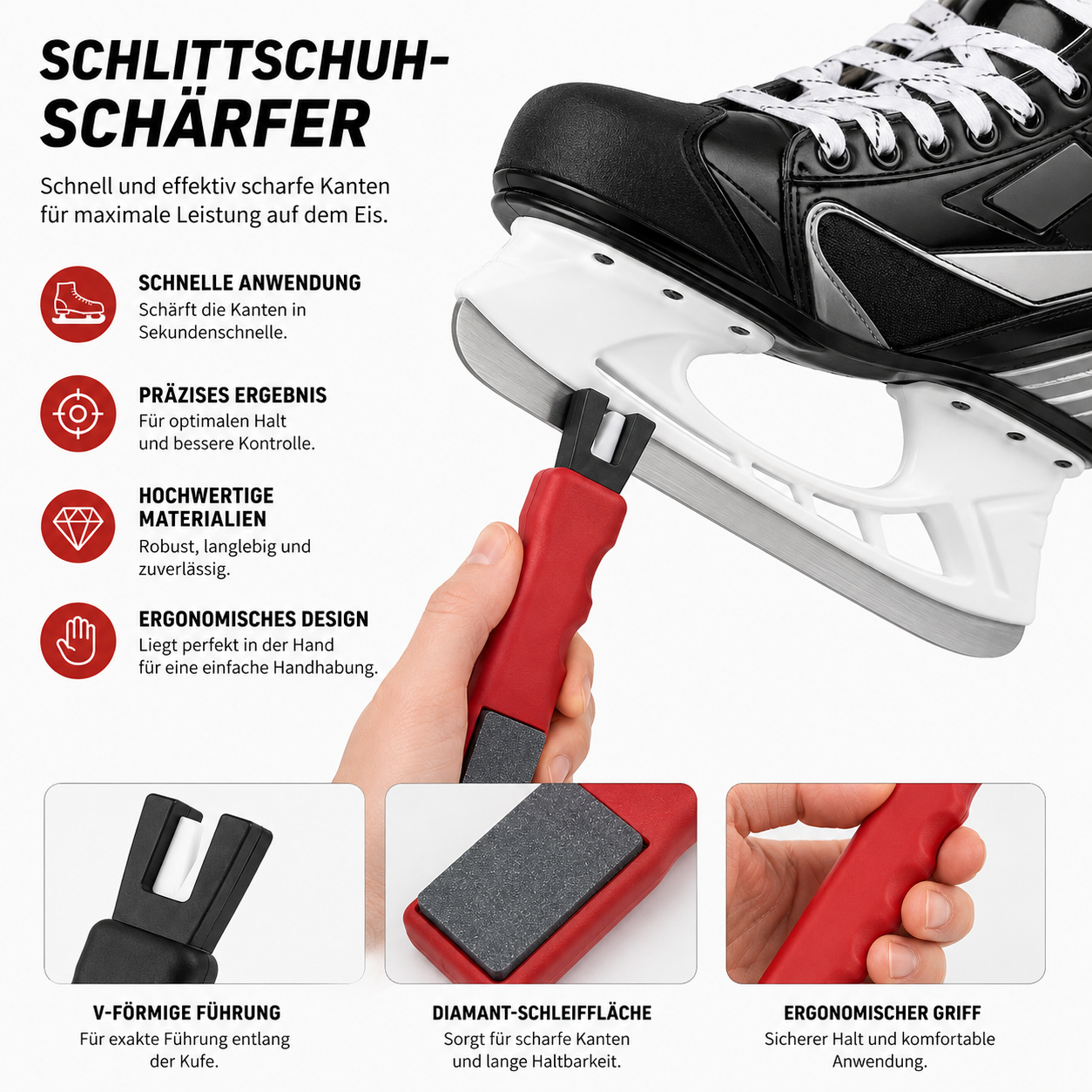 Hockey Schlittschuh-Schärfer mit Keramikstab | Kufen nachschärfen | Schleifstein