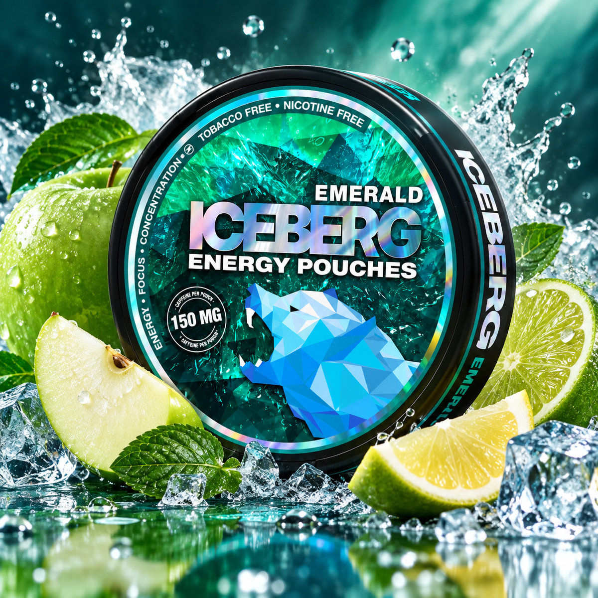 Iceberg Pouches Energy Emerald Apfel Citrus – 150 mg Koffein, ohne Nikotin