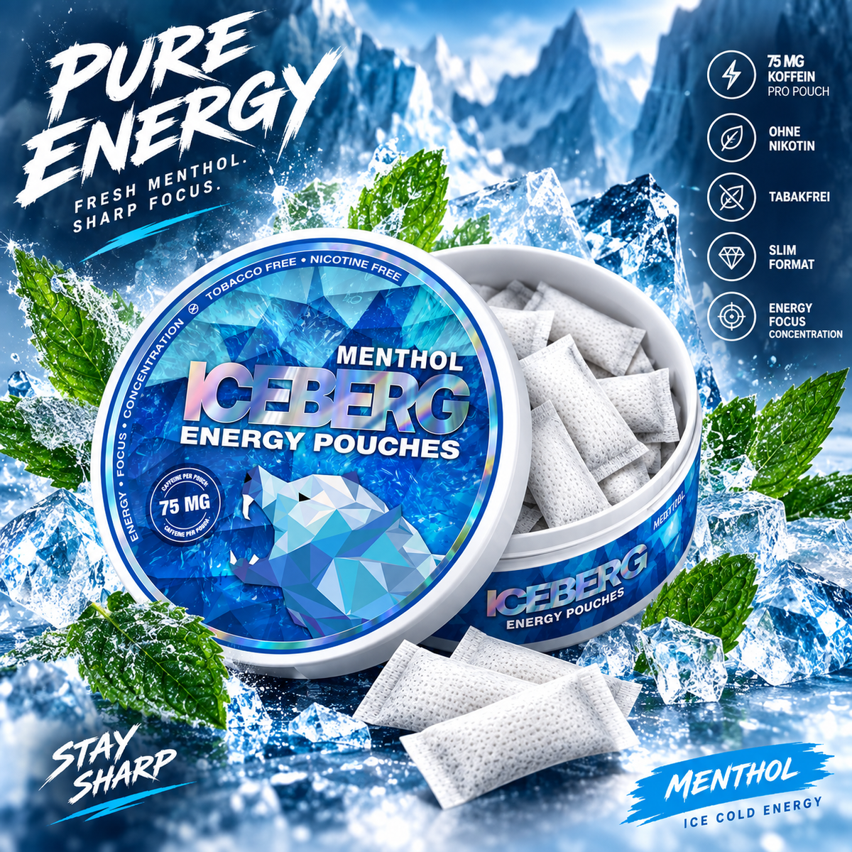 Iceberg Energy Pouches  - Menthol 75 mg Koffein,