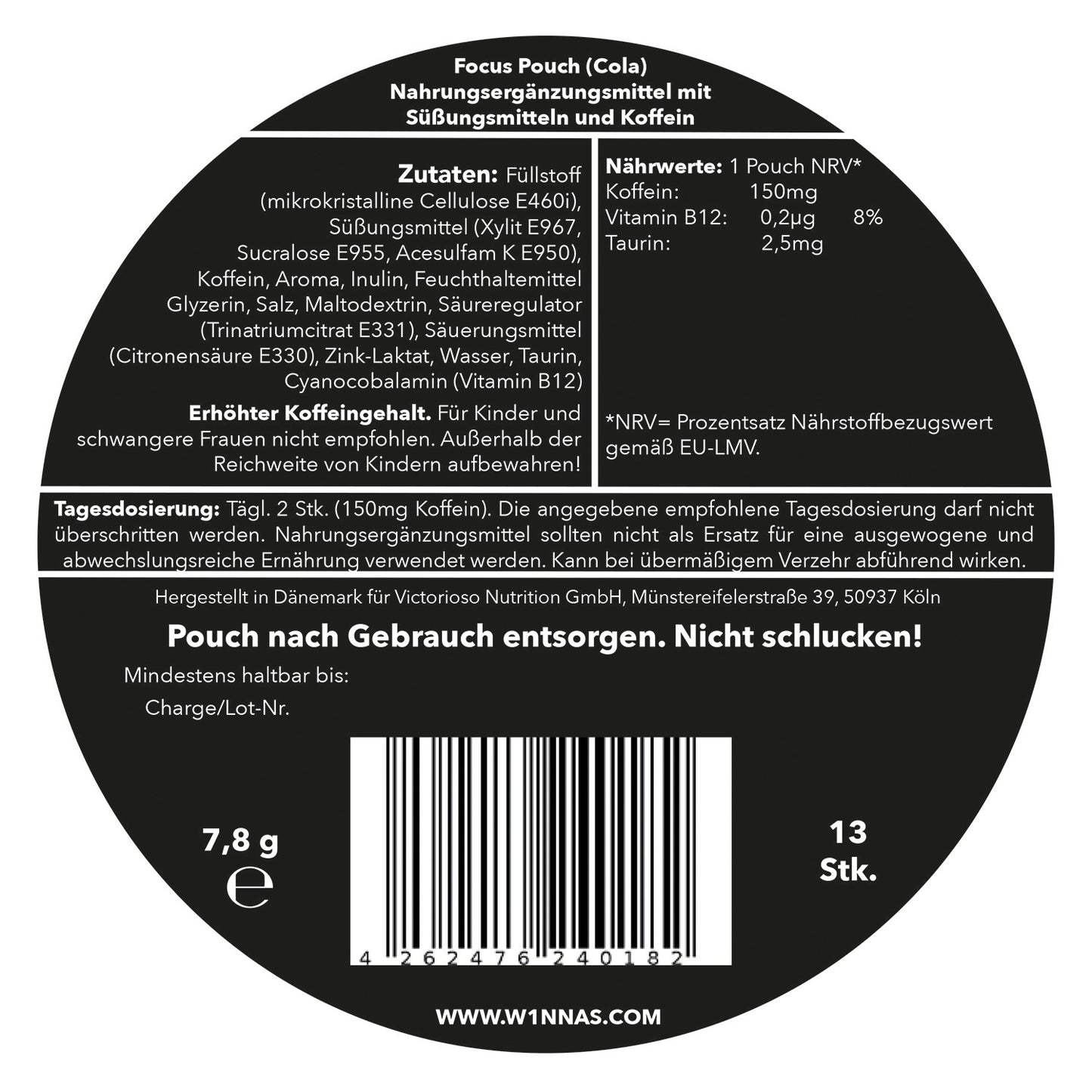 W1NNAS Energy Pouches Cola – Koffein Pouches ohne Nikotin
