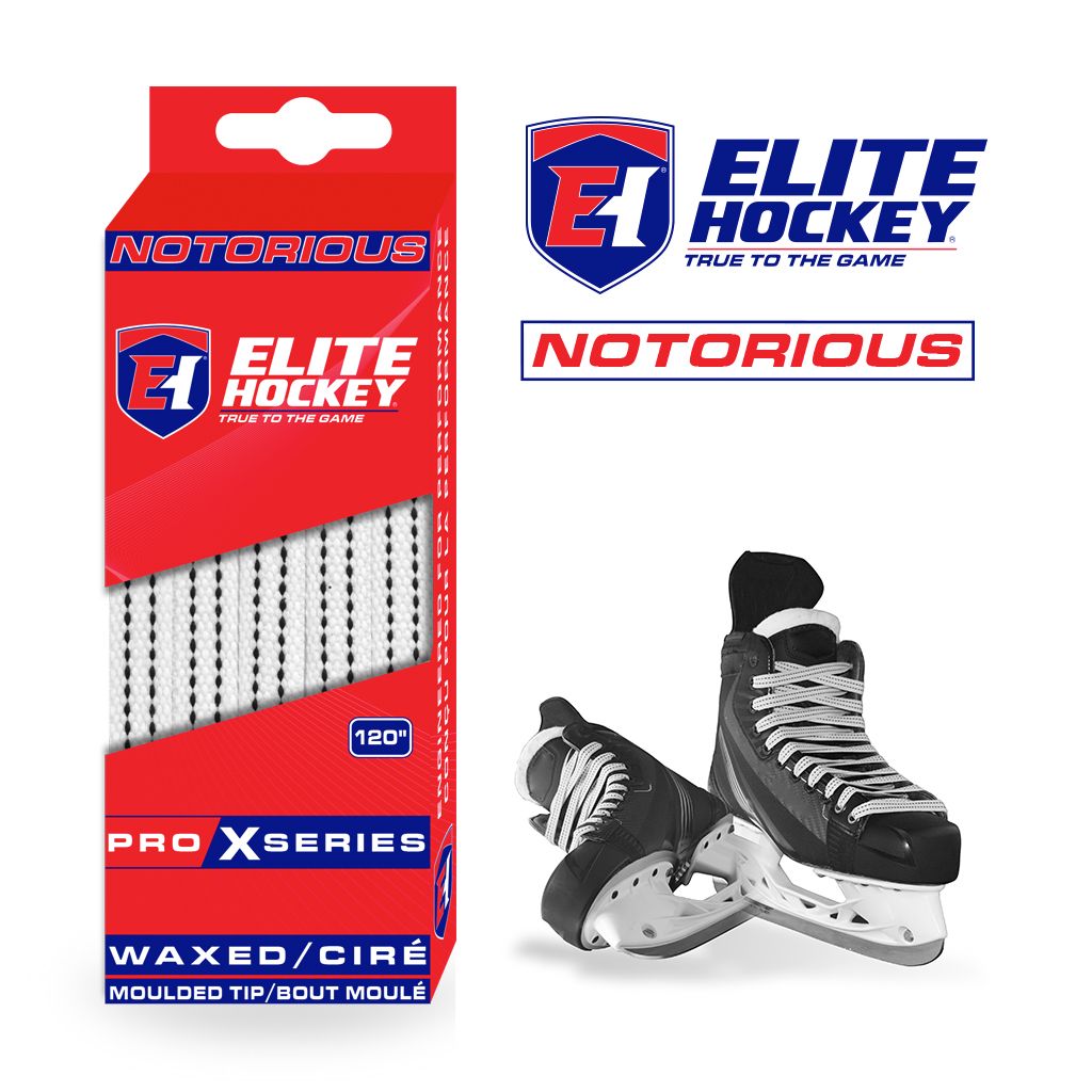ELITE Notorious Hockey Pro X Series Gewachste Eishockey Schnürsenkel Weiß/Schwarz 96-120"