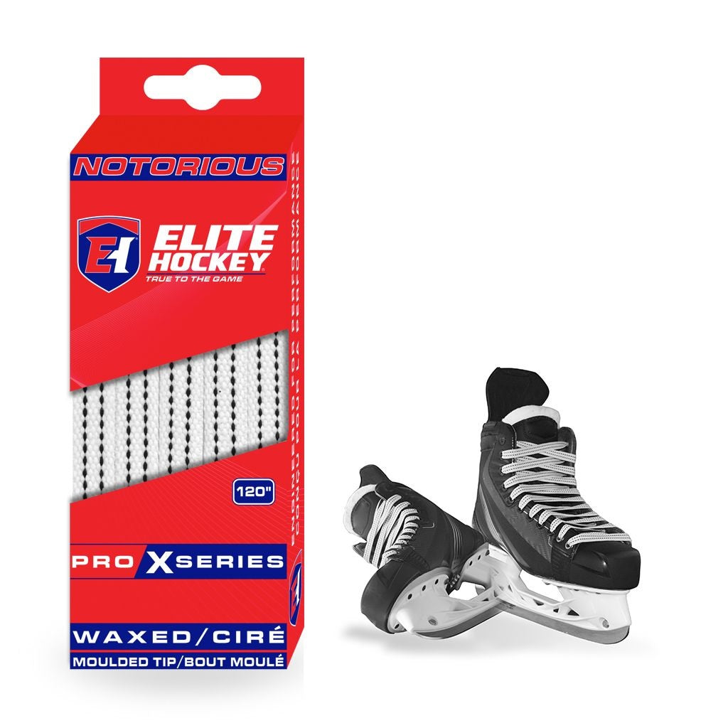 ELITE Notorious Hockey Pro X Series Gewachste Eishockey Schnürsenkel Weiß/Schwarz 96-120"