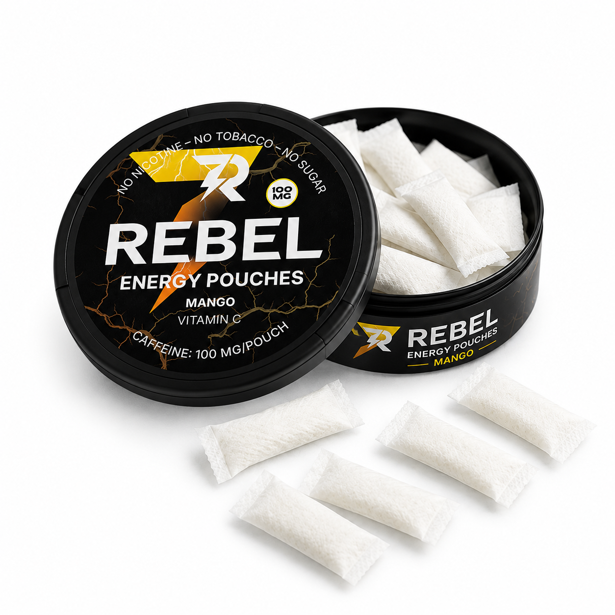 REBEL ENERGY Mango Pouches – Nikotinfreie Energy Beutel | Tropischer Mango Geschmack