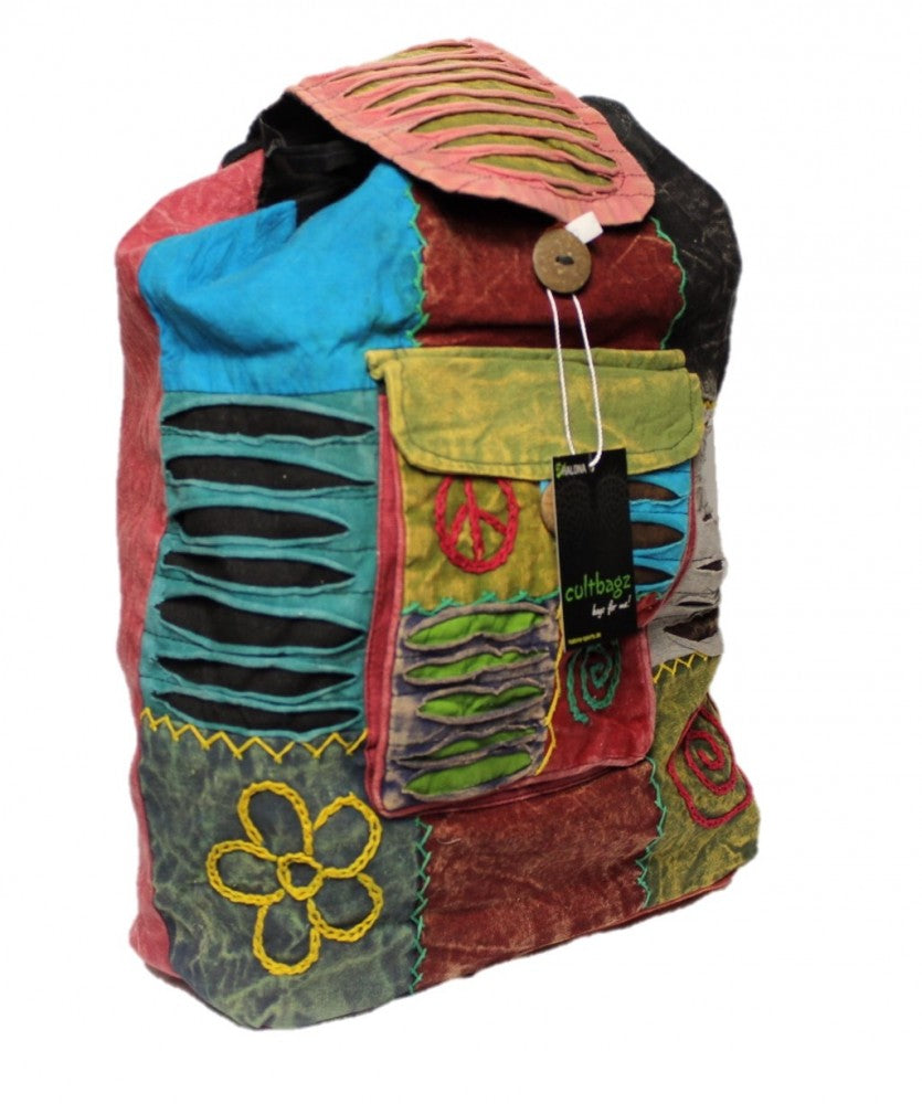 Hippie backpack stone washed, cultbagz flower 01