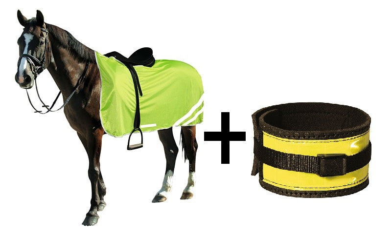 Set di sicurezza cavallo, gambali luminosi e coperta di sicurezza riflettente 145 cm