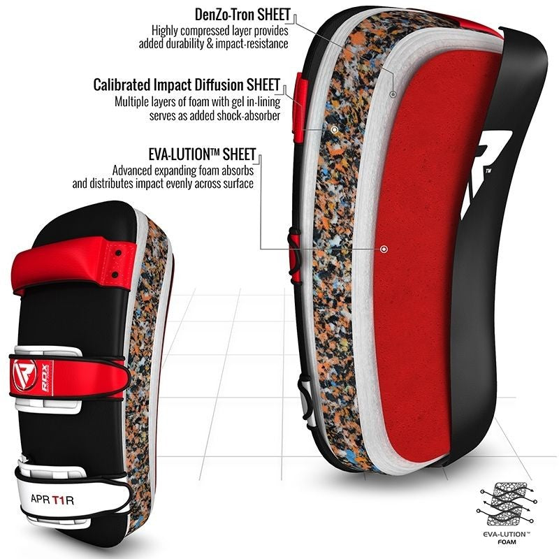 RDX T1 Curved Thai Kick pad Arti marziali avambraccio rosso