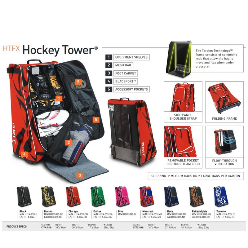 Borsa Grit HTFX Hockey Tower junior Philadelphia nero/arancione