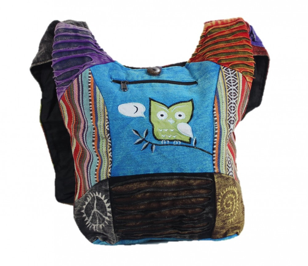 Hippie bag cotton shoulder bag, handbag, cultbagz owl series handmade