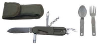Pocket knife with lamp, fork spoon, knife military