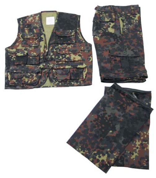 BW children's suit, military camouflage, waistcoat and pants, with detachable legs